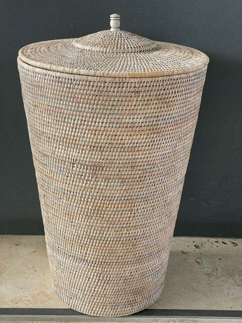 White Washed Rattan Laundry Basket